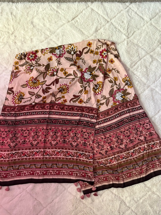 J. Jill Accessories - J. Jill Pink Floral Lightweight Scarf with Border Print